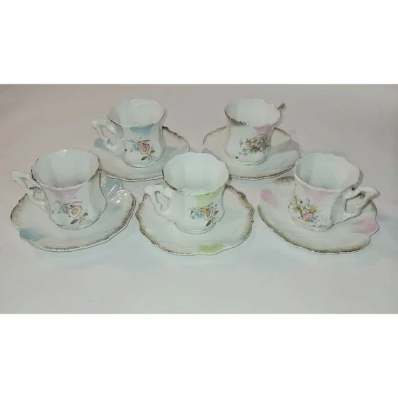 Demitasse Vintage Fancy Espresso Cup Saucer (5) Holds 3oz Liquid - Picture 3 of 11
